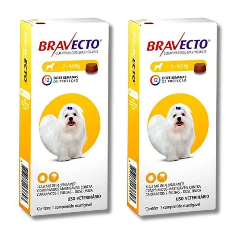 Kit 2 Uni Antipulgas Bravecto Caes De 2 Ate 4.5kg 112,5mg Msd