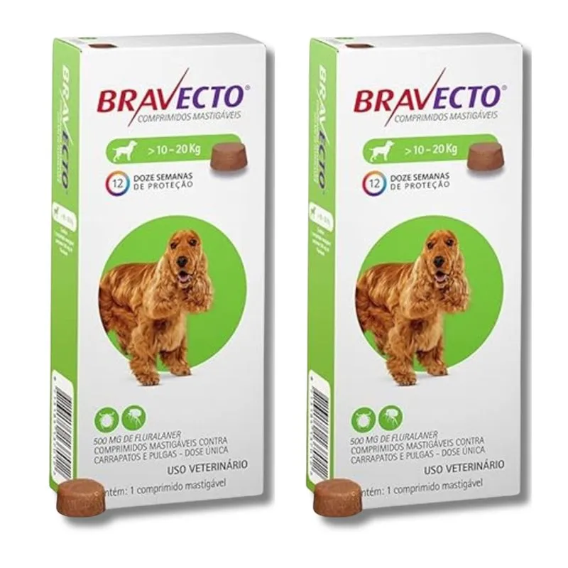 Kit 2 Uni Antipulgas Bravecto Caes 500 Mg 10 A 20 Kg Msd