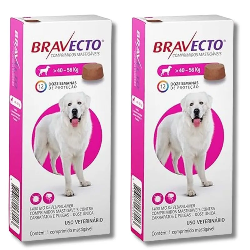 Kit 2 Uni Antipulgas Bravecto Caes 1400 Mg 40 A 56 Kg Msd