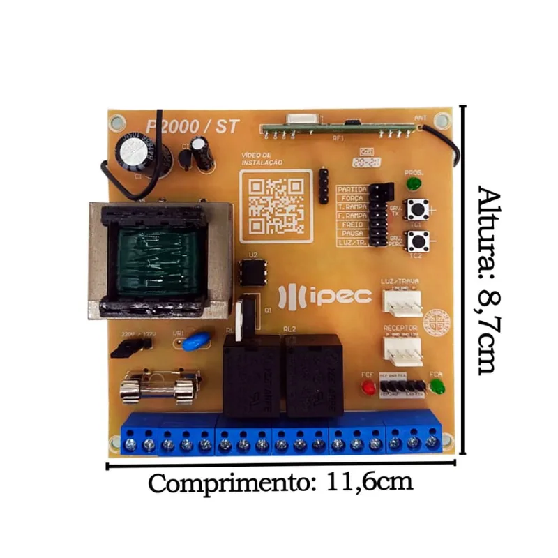 Central Placa Portão Motor Peccinin P2000 st + 5 Controle Remoto 3 Canais Preto Ipec