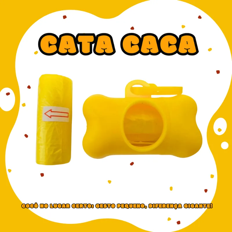 Kit Cata Caca Saquinho Coleta De Coco Pet suporte E 2 rolos Amarelo Único