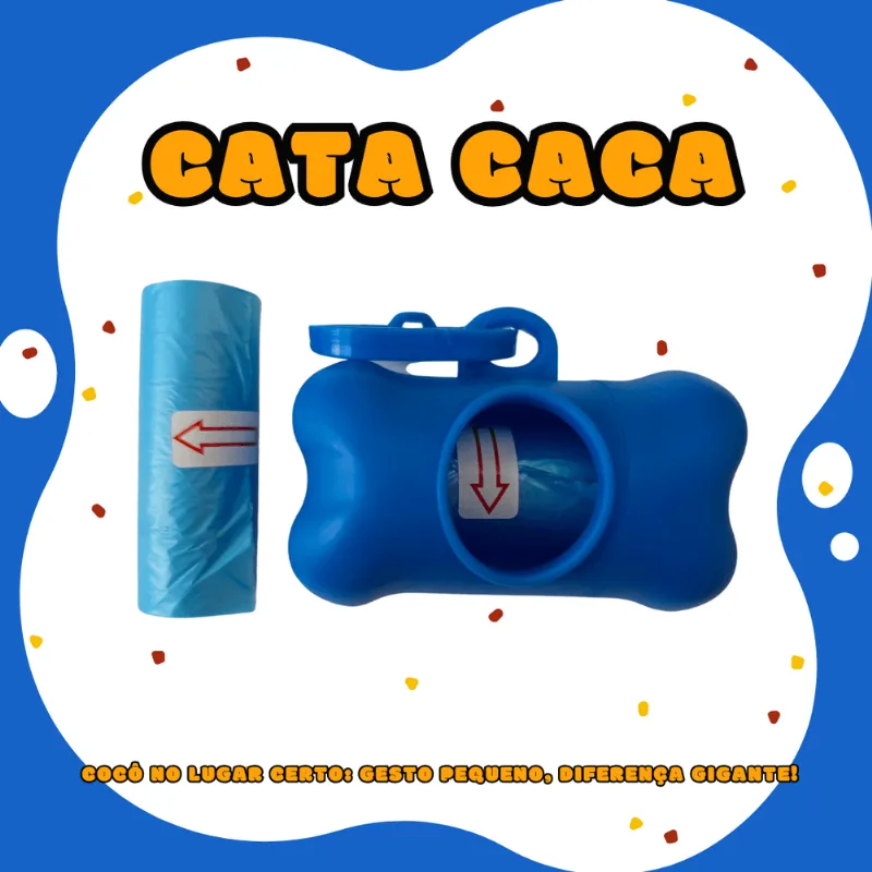 Kit Cata Caca Saquinho Coleta De Coco Pet suporte E 2 rolos Azul Único