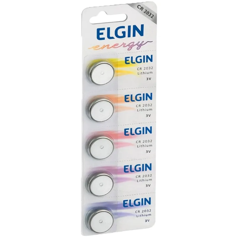 50 Bateria Moeda Cr2032 3v Pilha Lithium Elgin Cartela Blister