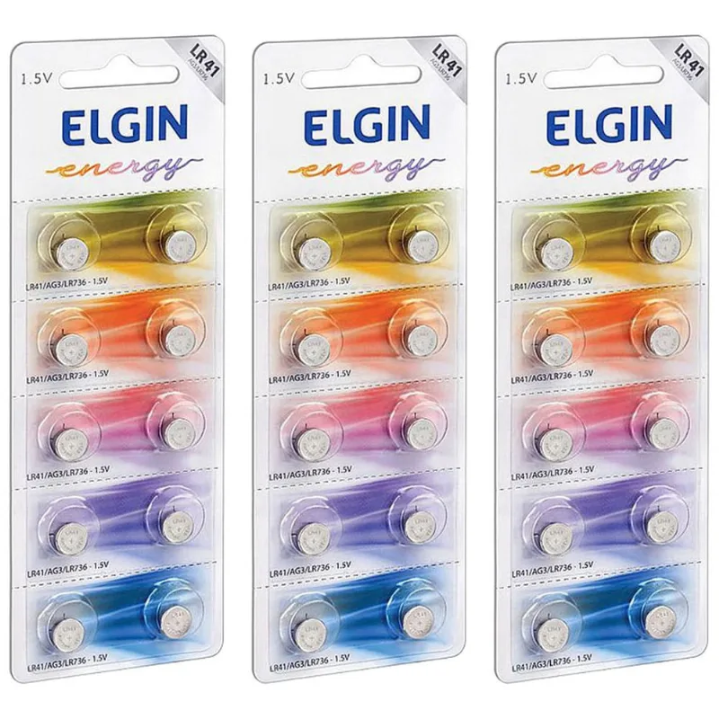 30 Bateria Lr41 Ag3 Lr736 Pilha Alcalina Cartela Elgin
