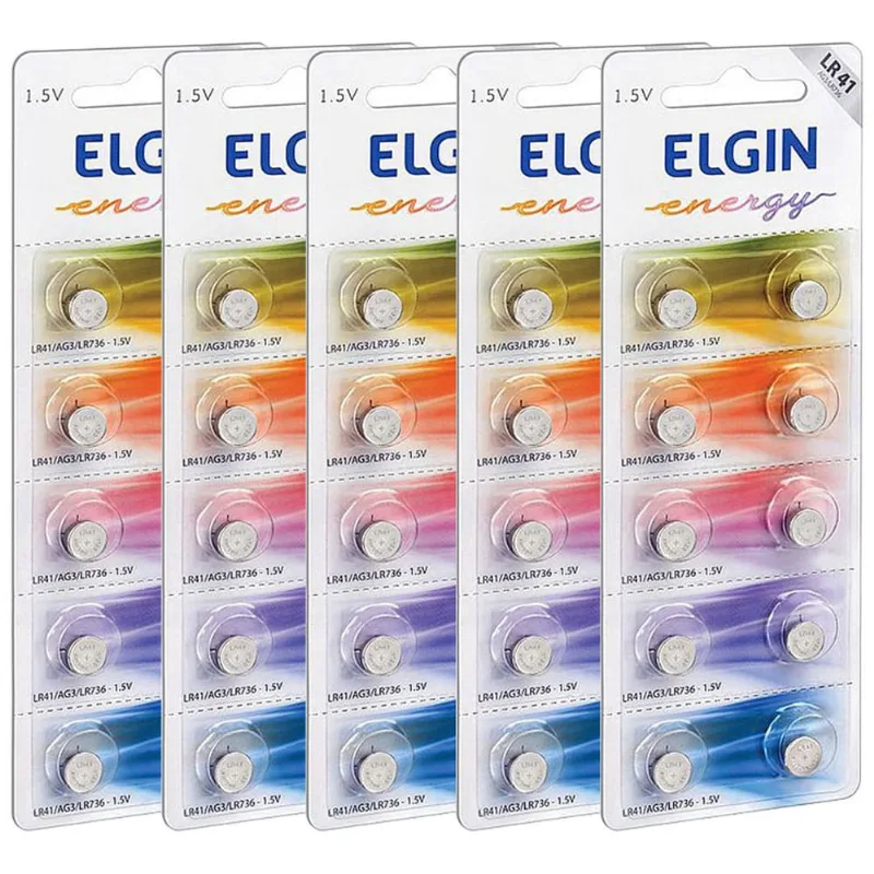 50 Bateria Lr41 Ag3 Lr736 Elgin Pilha Alcalina Original