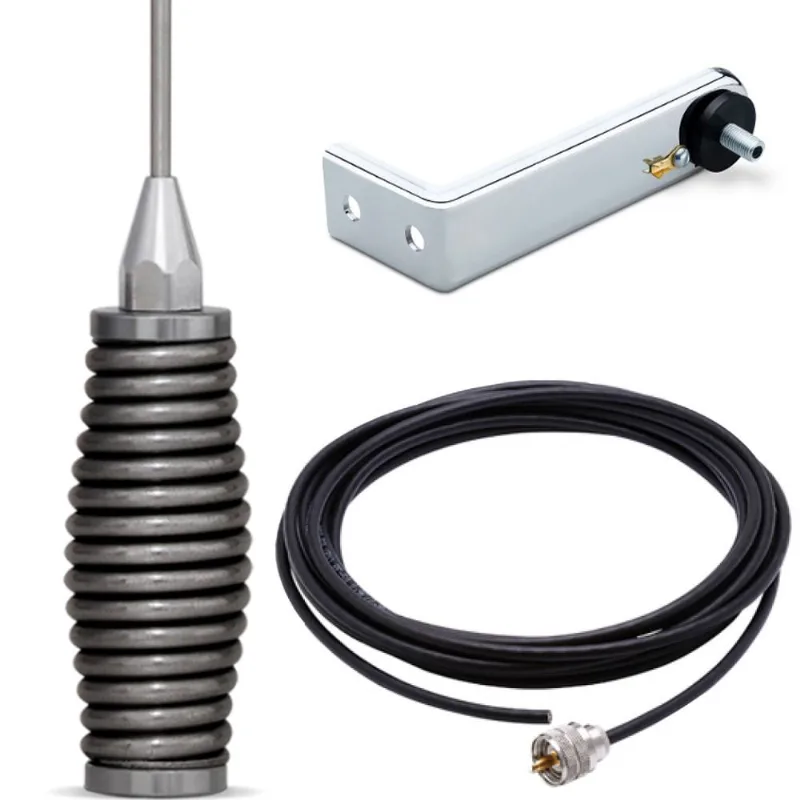 Antena Móvel px Marinox Mola na Base 2,70 Metros Radio Amador B-2003 Cabo Coaxial 5,5 metros B-3001 Suporte em L Cromado Universal B-3025