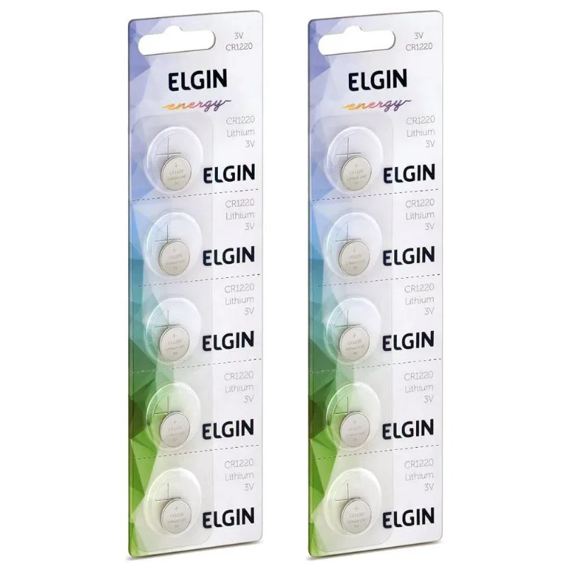 20 Bateria Pilha Moeda Cr1220 3v Lithium Cartela Blister Elgin