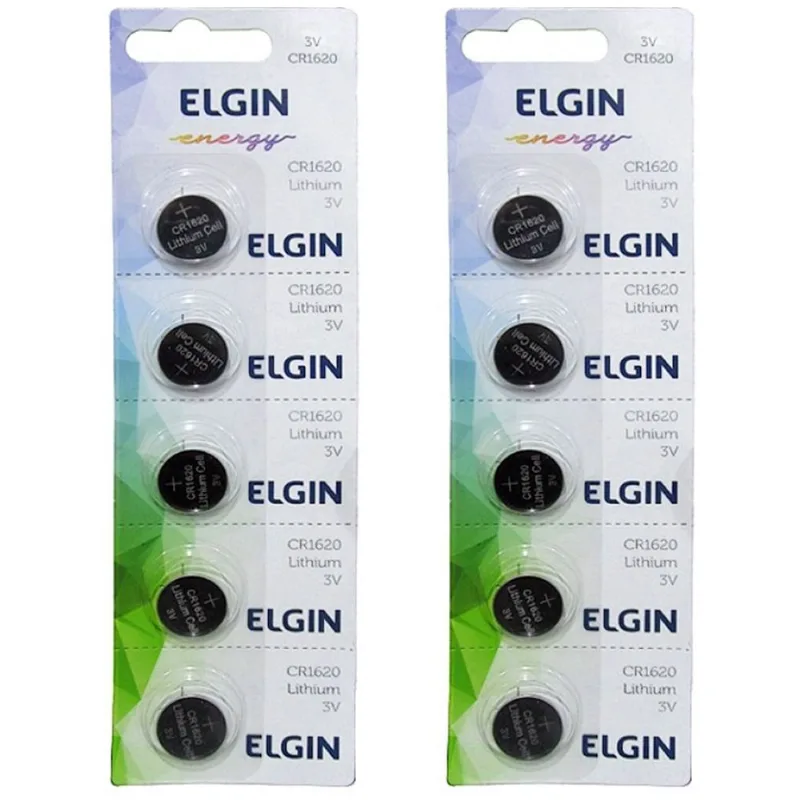 10 Bateria Moeda Cr1620 3v Pilha Lithium Botão Blister Elgin