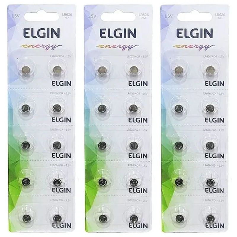 30 Bateria Elgin Lr626 Ag4 377 1.5v Botão Blister Cartela