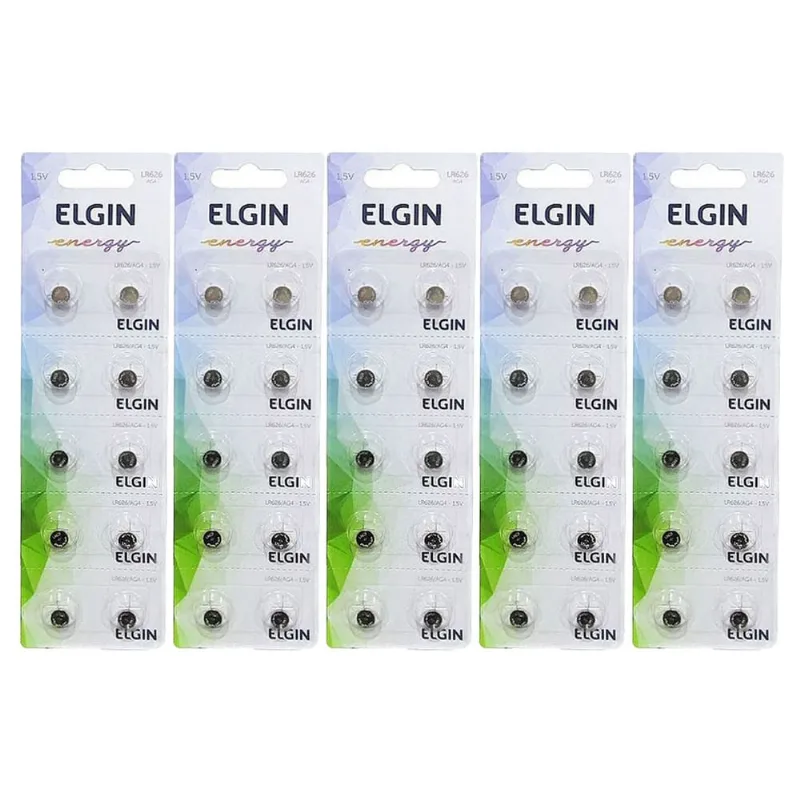 50 Bateria Elgin Lr626 Ag4 377 1.5v Botão Blister Cartela