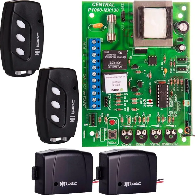 Placa Central Motor Portão Compatível Rossi MX30 KX30FS + 2 Controle 3 Canais + 2 Tx Car Farol Alto Carro Moto