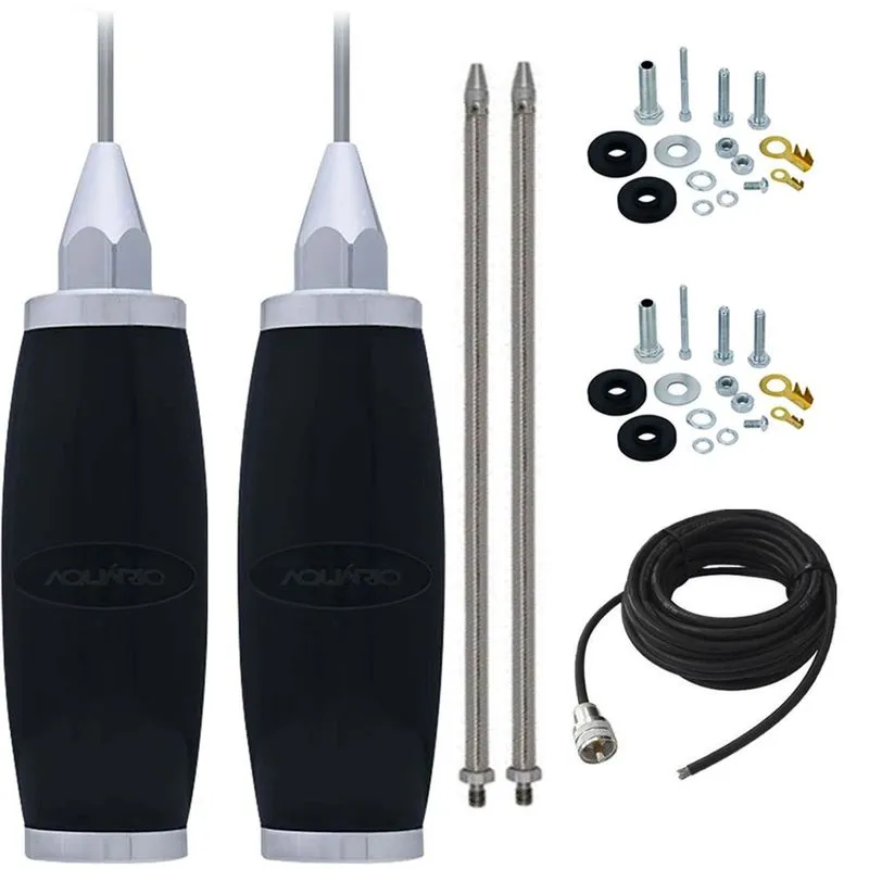 2 Antena Móvel Marinox 2,70 Metros Radio Amador B-2003p + 2 Prolongador Aço Inox 60cm + Cabo Coaxial 5,5 Metros + 2 Parafusos Anti-Furto