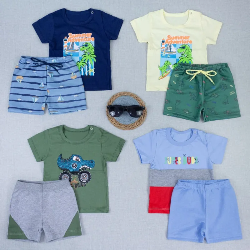 Conjunto Bebê Menino Verão Feliz Camiseta Estampada Bermuda M / amarelo