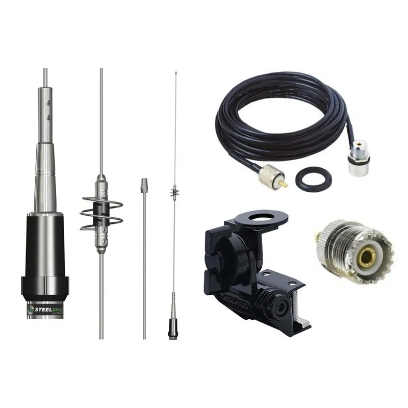 Antena Móvel Dual Band 86cm Ap0191 Suporte De Calha Cabo 5,5 Metros Adaptador Baofeng