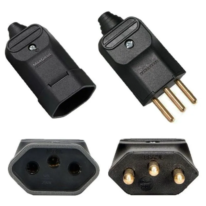100 Plug Macho + 120 Tomadas Femea 3 Pinos 10a Preto Com Prensa Cabos