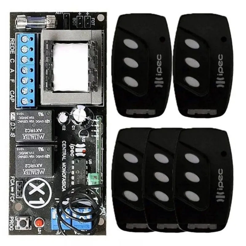 Placa Central Bivolt para Motor Basculante Deslizante Universal + 5 Controle Remoto para Portão Alarme 3 Canais Preto com Clip de Fixar