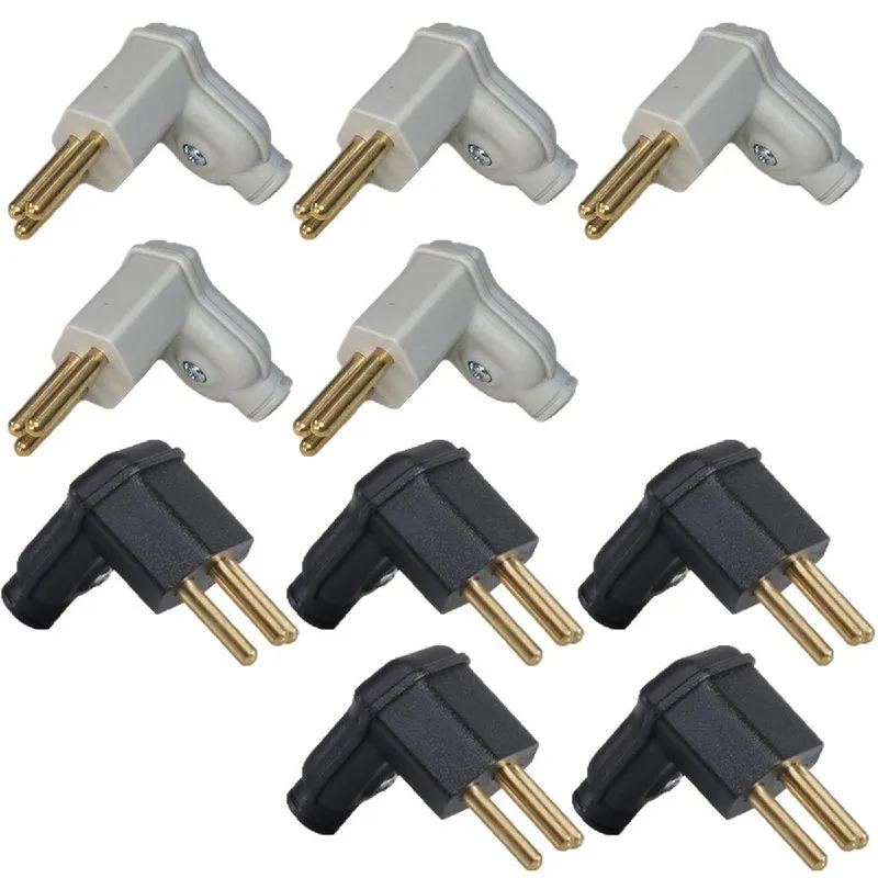 5 Plug Macho Preto + 5 Plug Macho Branco 3 Pinos 90 Graus