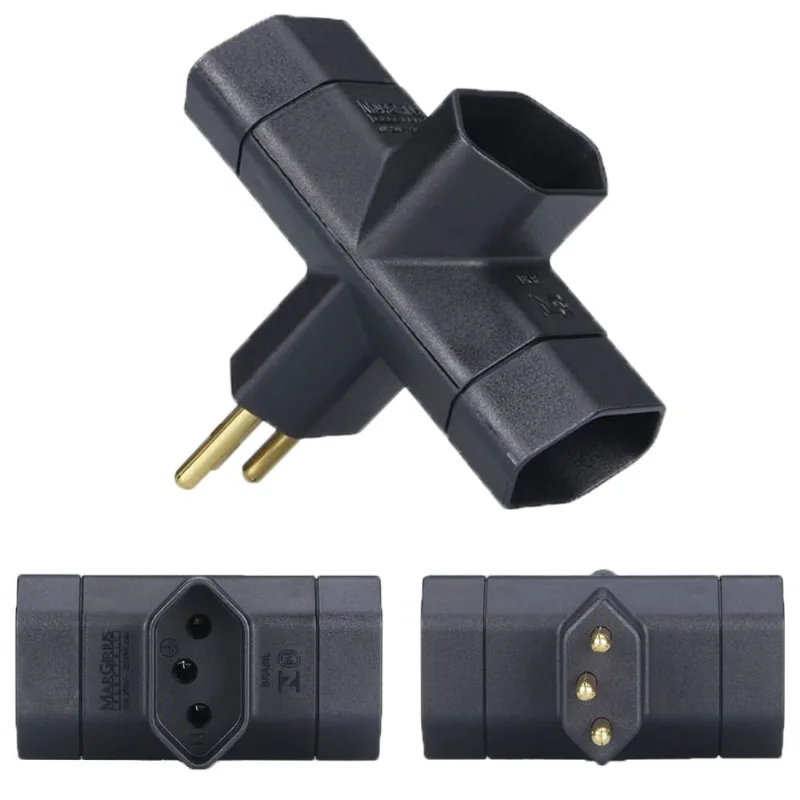 10 Adaptador Plug T Benjamim 2p+t 3 Pinos 10a Preto Margirius