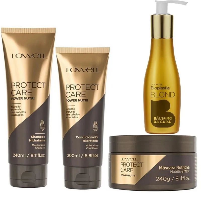 KIT SHAMPOO CONDICIONADOR E MÁSCARA POWER NUTRI PEQUENO E RECONSTRUTOR BALSAMO DA CURA LOWELL 120ML
