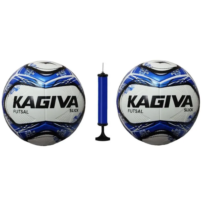 Kit 2 Bolas Futsal Kagiva Slick Azul + Bomba de Ar