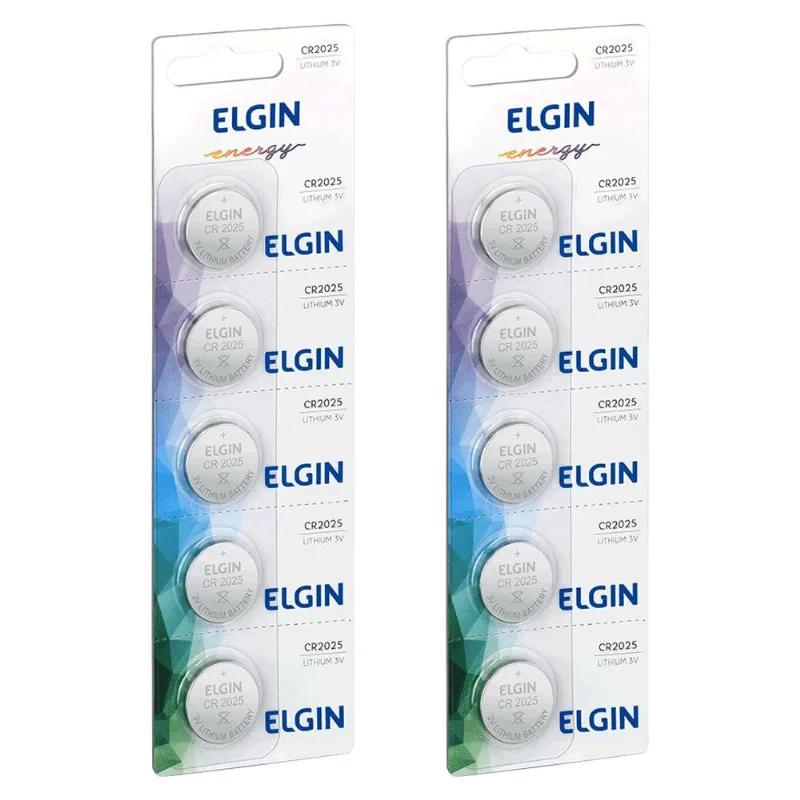 10 Bateria Moeda Botão Blister Litio Lithium 3v Pilha Elgin Cr2025