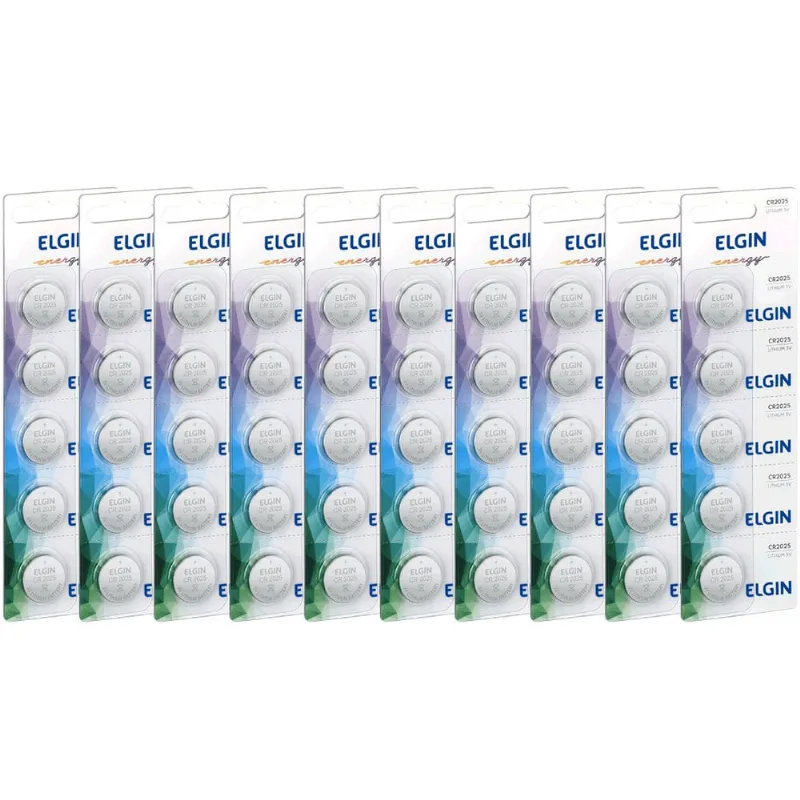 50 bateria moeda botão blister litio lithium 3V pilha elgin CR2025
