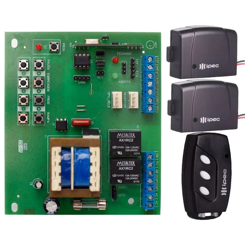 Central Placa Portão Eletrônico Sensor Hall Reed X4 + 2 Controle Tx Car Farol Alto Carro Moto 12v + 1 Controle Remoto 3 Canais Clip Fixação Preto