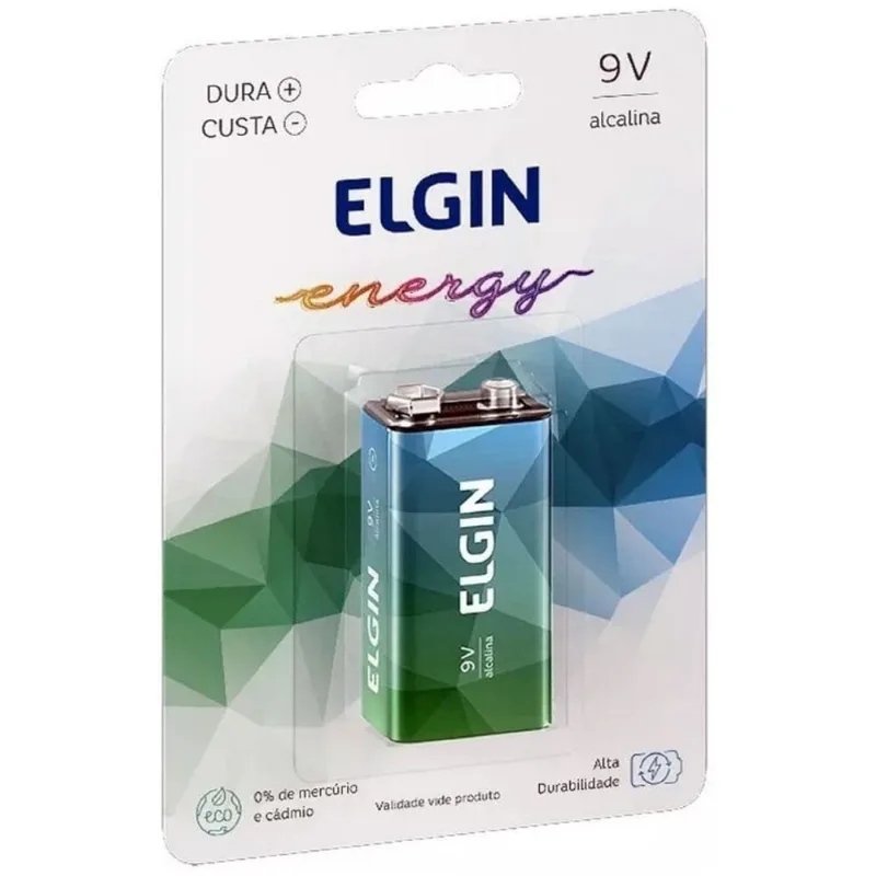 Pilha Bateria Alcalina 9v 6lr61 Cartela Blister Elgin