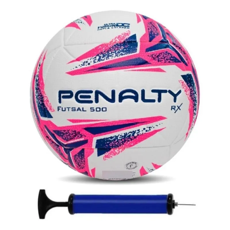 Bola Futsal Penalty Rx 500 + Bomba De Ar Cor Branco/rosa/azu