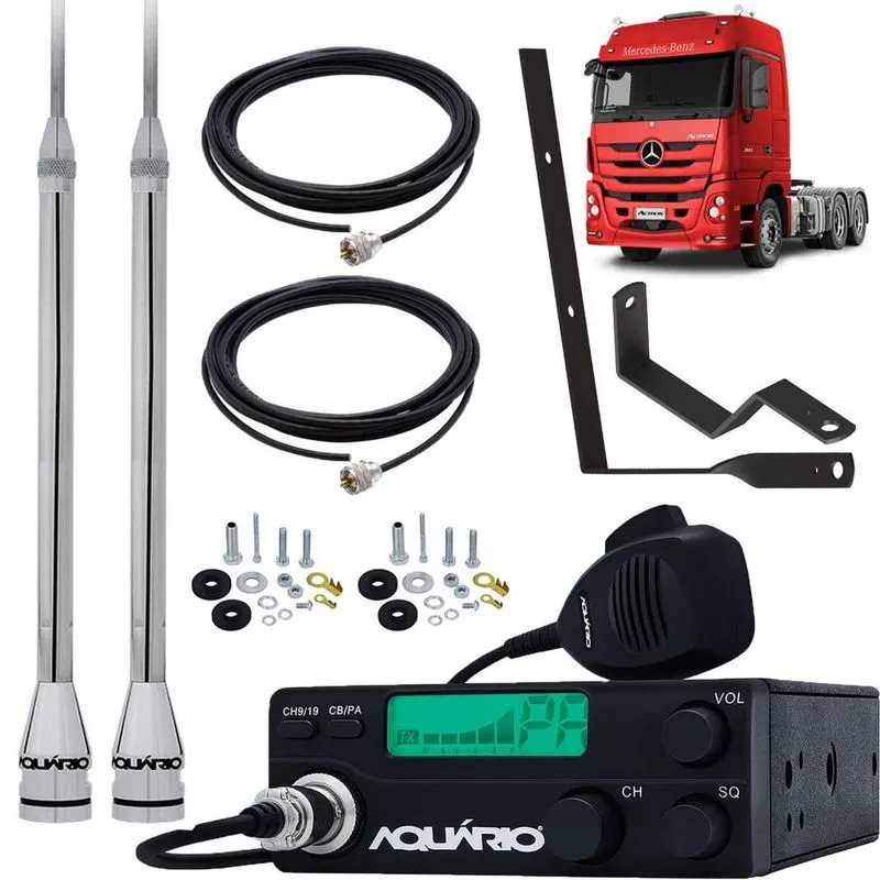 Rádio Móvel Px Antena Inox 2,70m Alongador 60cm Suporte Traseiro Mercedes Benz Actros Cabo 5,5m Kit Parafusos Anti-Furto