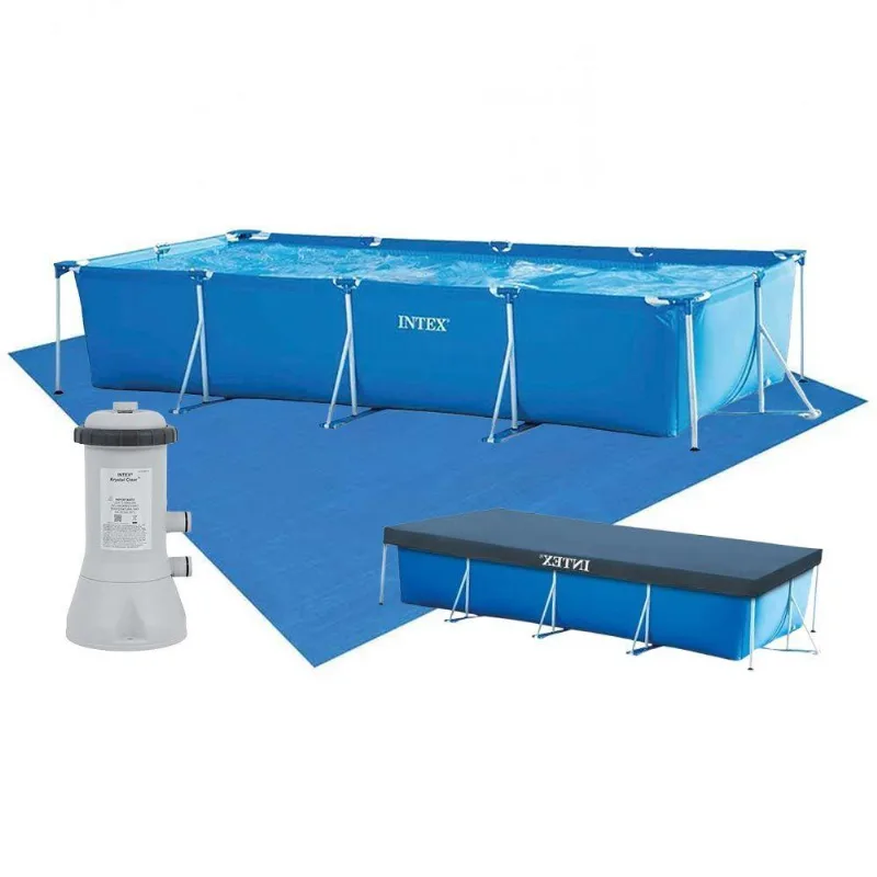 Piscina Estrutural Retangular 7.127 Litros Com Filtro 220v + Capa + Forro Pvc Armação Intex