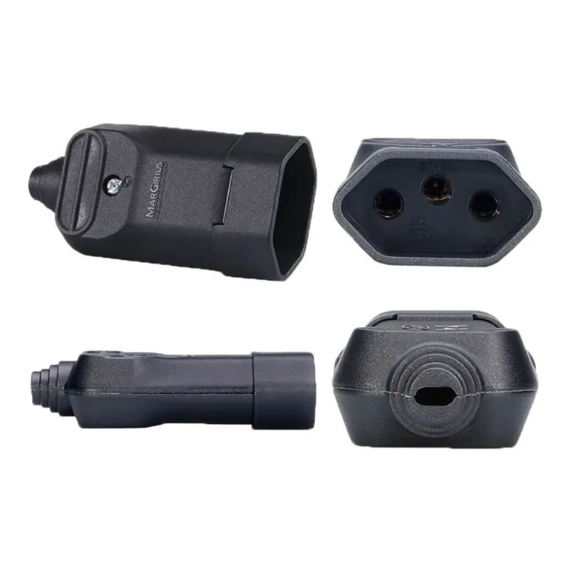 2 Plugue Plug Tomada Fêmea Preta 3 Pinos 20a Preto Margirius