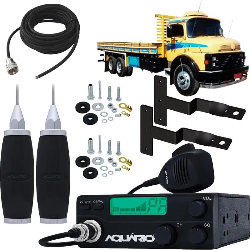 Rádio Móvel Px 40 Canais Rp-40 Antena Inox 2,70 metros Cabo 5,5 metros Suporte Dianteiro Mercedes Benz Antigo Cara Preta 1111 1113 1114 1119 1313 131