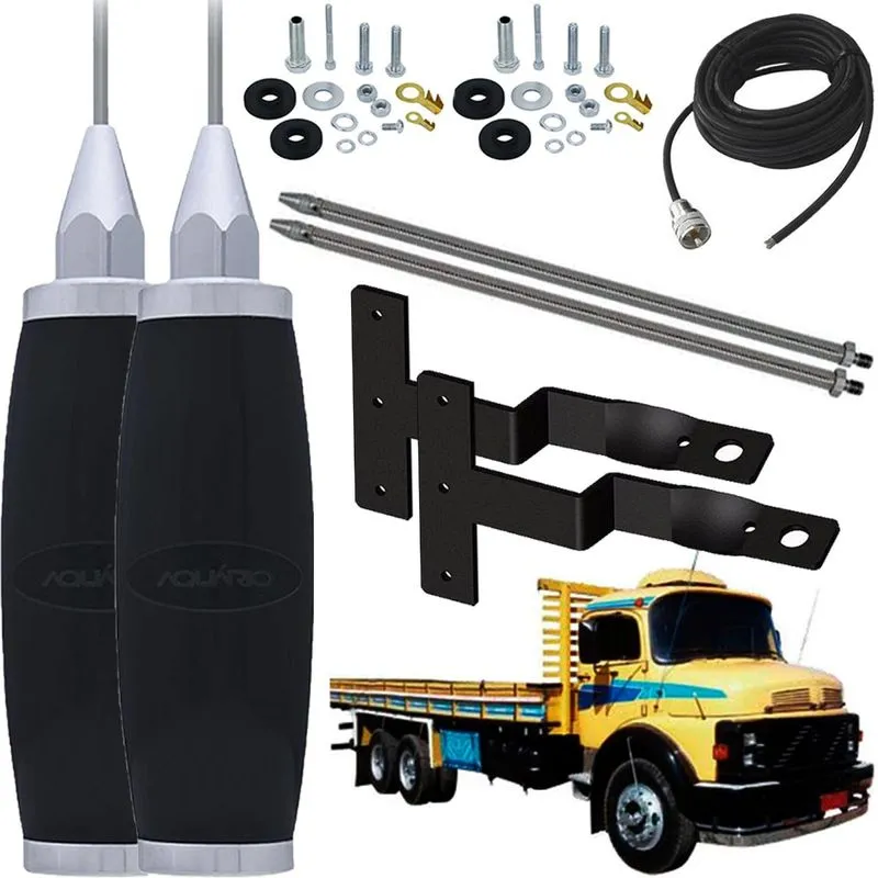 Antena Móvel Inox Px 2,70 metros B-2003P Alongador 60cm Cabo 5,5 metros Suporte Dianteiro Mercedes Benz Antigo 1113 1313 1318 1513