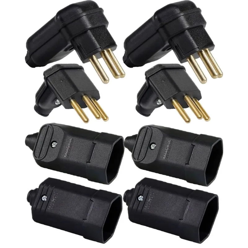 2 Plug Macho 3 Pinos 10a 90 Graus + 2 Plug Macho 3 Pinos 20a 90 Graus + 2 Tomada Femea 3 Pinos 20a + 2 Tomada Femea 3 Pinos 10a Preto