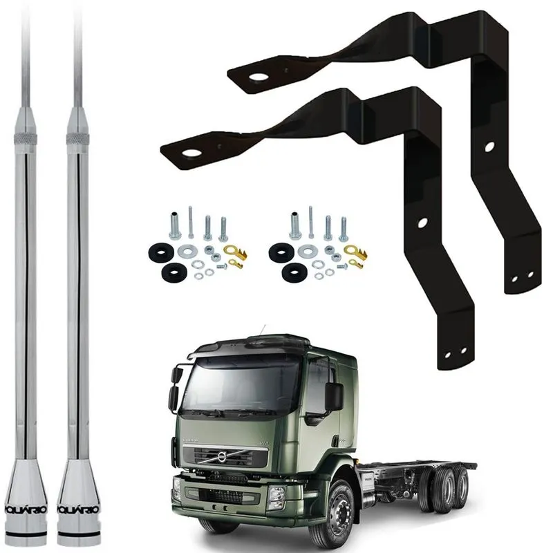 2 Antena Móvel Px Inox 2,70 metros Alongador 60cm Suporte Dianteiro Volvo Vm Parafusos Anti-Furto
