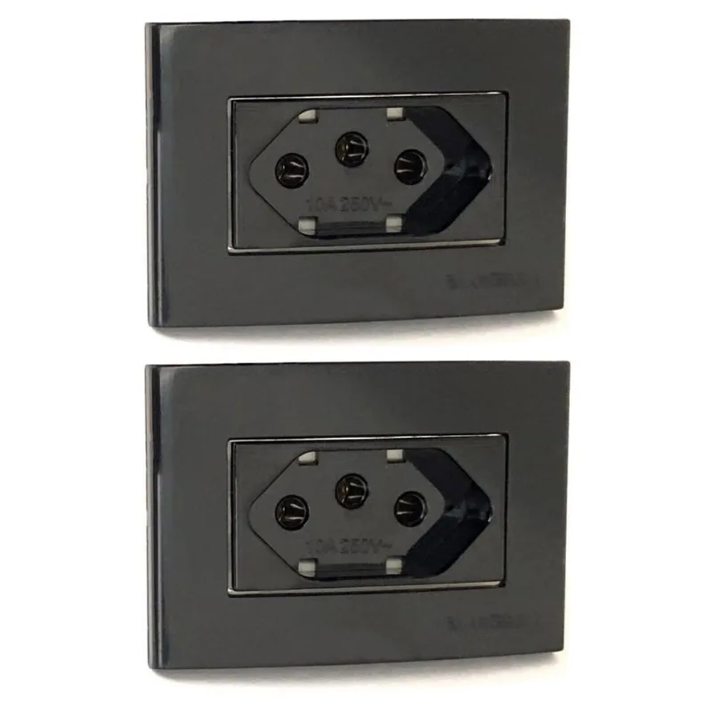 2 Tomada Móvel 3 Pinos 20a Embutir Painel Preto Margirius