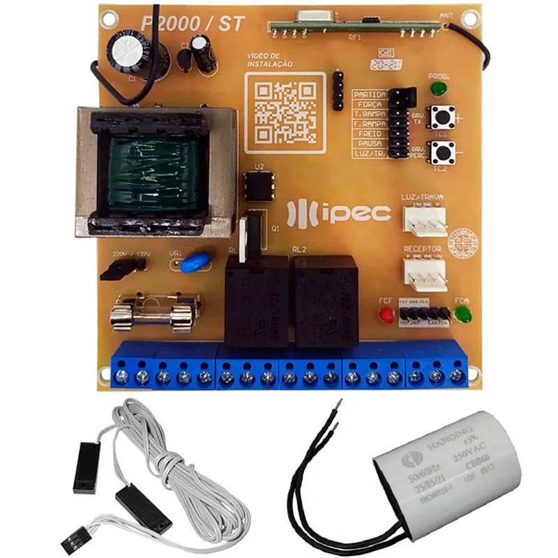 Central De Comando Motor Placa P2000 Compativel Peccinin Capacitor 25uf 127v Sensor Fim De Curso Deslizante