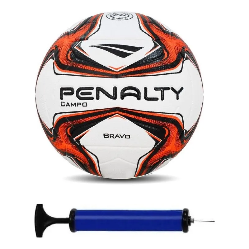Bola Campo Bravo Penalty + Bomba De Ar Cor Branco E Laranja