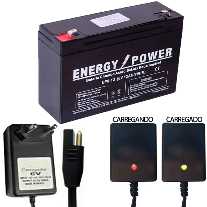 Bateria 6v 12ah Carregador Led 6v 900mah Bandeirantes Bivolt