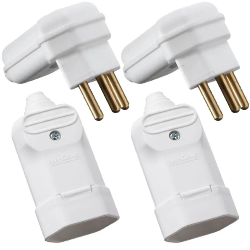 2 Plug Macho 3 Pinos 20a 90 graus + 2 Tomada Femea 3 Pinos 20a Branco