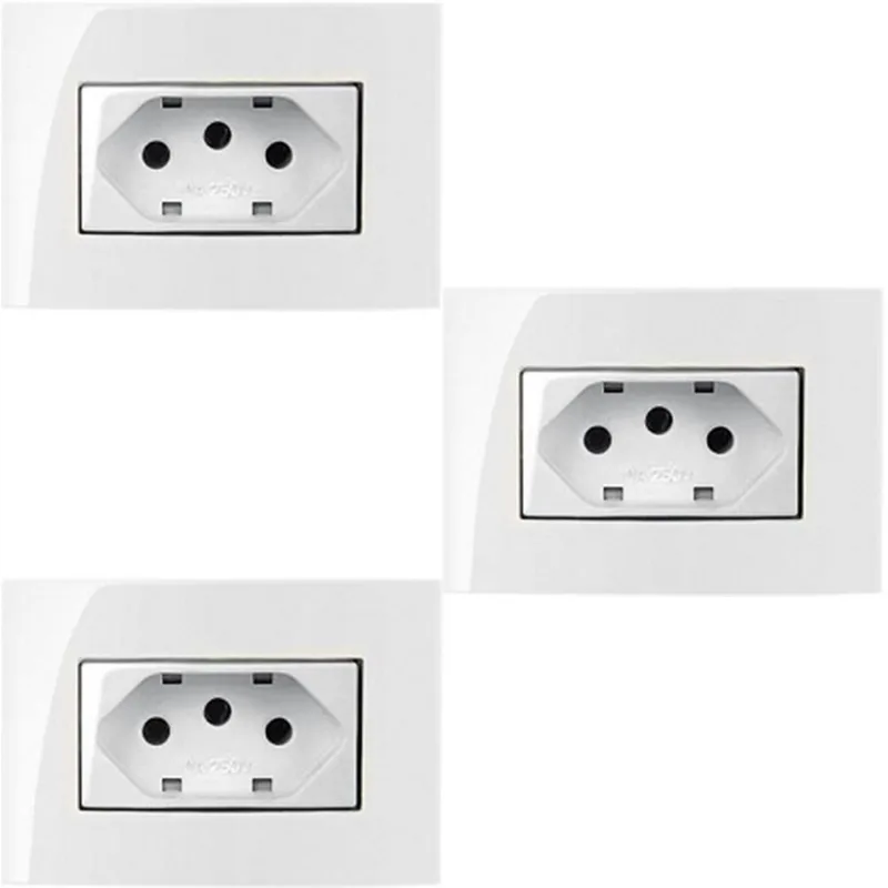 3 Tomada Móvel 3 Pinos 10a Margirius Branco Embutir Painel
