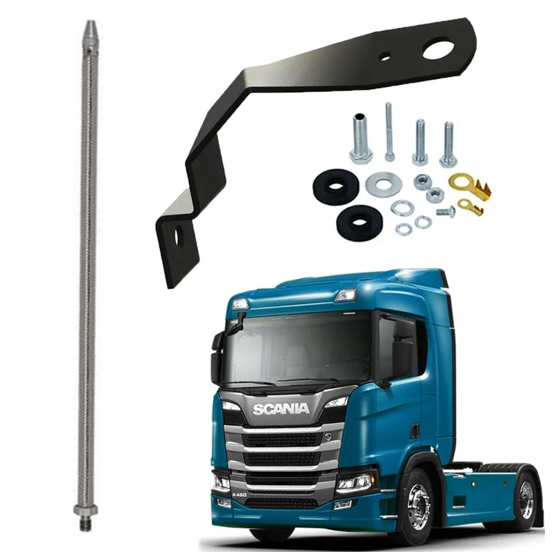Suporte Dianteiro para Antena Px Scania Alongador Inox 60cm Kit Parafusos Anti Furto