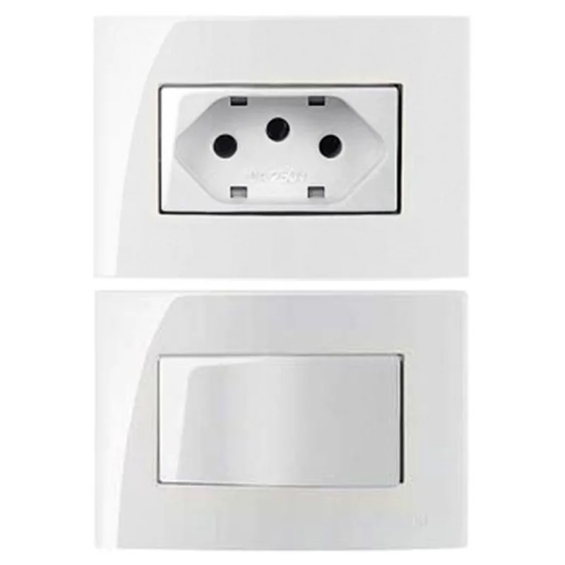 8 Tomada 3 Pinos + Interruptor Paralelo Móvel Embutir Branco