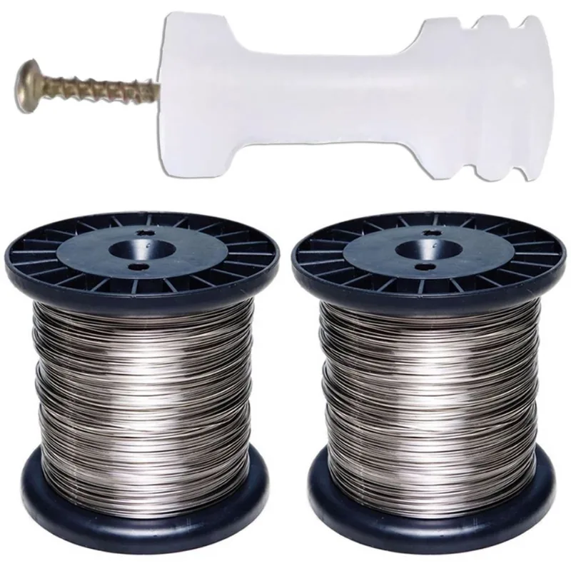 200 Isolador Parafuso Cerca Elétrica + 2 Rolo Arame Aço Inox 0,45mm