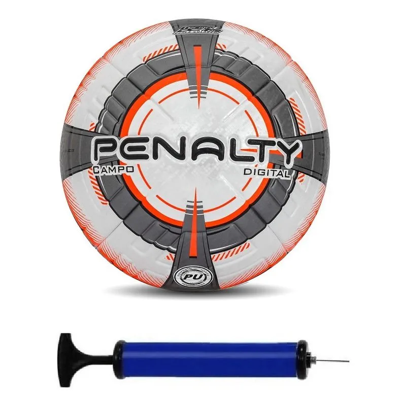 Bola Campo Penalty Digital + Bomba De Ar Cor Branco/laranja/