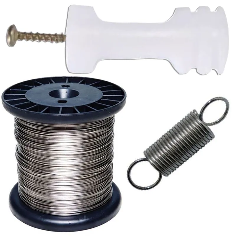 Rolo Arame 0,90mm + 30 Mola Repuxo Aço + 30 Isolador Maia com Parafuso