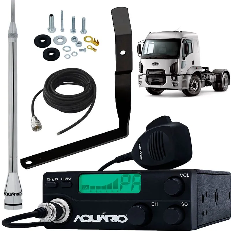 Rádio Px 40 Canais Rp-40 Antena Px Alongador 60cm Marinox 2,70 Metros Cabo 5,5 Metros Suporte Dianteiro Ford Cargo Lado Motorista