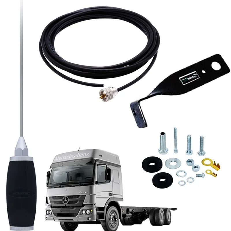 Antena Px Mini Maria Mole 1,4 Metros B-2005P Suporte Dianteiro Lado Carona Mercedes Benz Atego Cabo 5,5 Metros