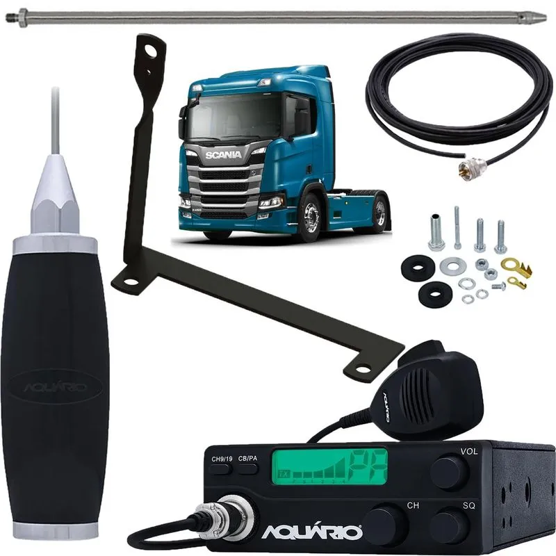 Rádio Móvel Px 40 Canais Antena Inox 2,70 Metros Alongador 60cm Suporte Traseiro Motorista Scania Streamline Cabo 5,5 Metros Kit Parafusos Anti-Furto